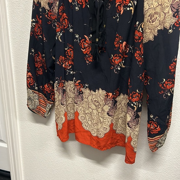 Anthropologie Meadow Rue Blossom Silk Peasant Top Large Blue Orange - Picture 4 of 12